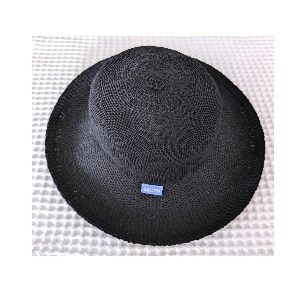 Wallaroo Hat Company Victoria Black Poly-Straw Sun Hat Adjustable Packable